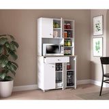 Inval 35.1 in. W x 66.1 in. H x 15.5 in. D Microwave Storage Utility Cabinet in White and Maple with 5 Doors and 10 shelves