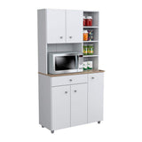 Inval 35.1 in. W x 66.1 in. H x 15.5 in. D Microwave Storage Utility Cabinet in White and Maple with 5 Doors and 10 shelves
