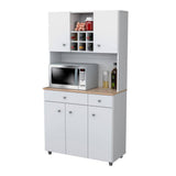 Inval 35.10 in. W x 15.50 in. D x 66.10 in. H Ready to Assemble 5 Door Microwave Storage Utility Cabinet in White and Maple