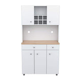 Inval 35.10 in. W x 15.50 in. D x 66.10 in. H Ready to Assemble 5 Door Microwave Storage Utility Cabinet in White and Maple
