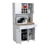 Inval 35.10 in. W x 15.50 in. D x 66.10 in. H Ready to Assemble 5 Door Microwave Storage Utility Cabinet in White and Maple