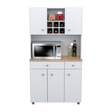 Inval 35.10 in. W x 15.50 in. D x 66.10 in. H Ready to Assemble 5 Door Microwave Storage Utility Cabinet in White and Maple