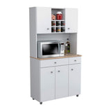 Inval 35.10 in. W x 15.50 in. D x 66.10 in. H Ready to Assemble 5 Door Microwave Storage Utility Cabinet in White and Maple