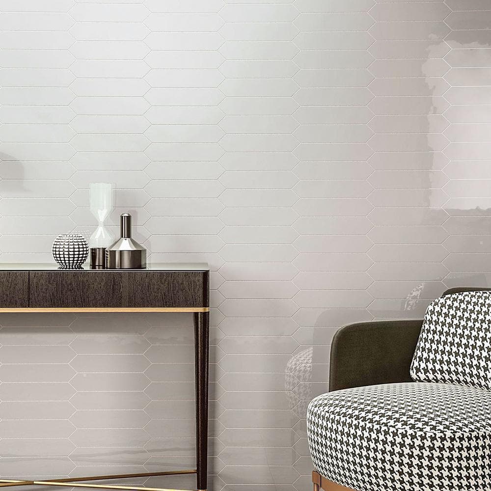 Ivy Hill Tile Axis 2.6 in. x 13 in. White Polished Elongated Hex Ceramic Wall Tile (12.26 sq. ft. / case)
