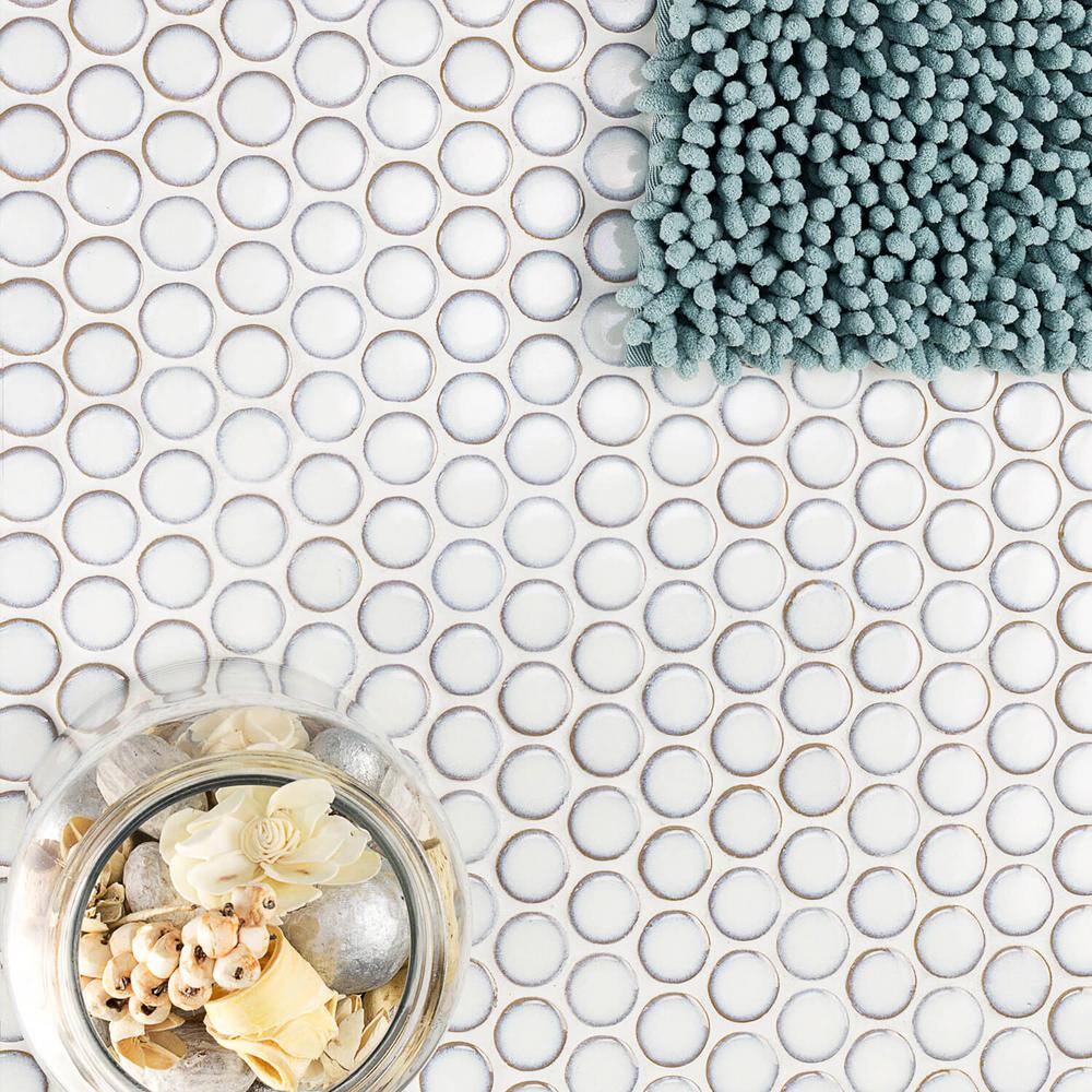Joy Edged White 12.32 in. x 12.99 in. Polished Ceramic Floor and Wall Mosaic Tile (1.11 Sq. Ft./Each)