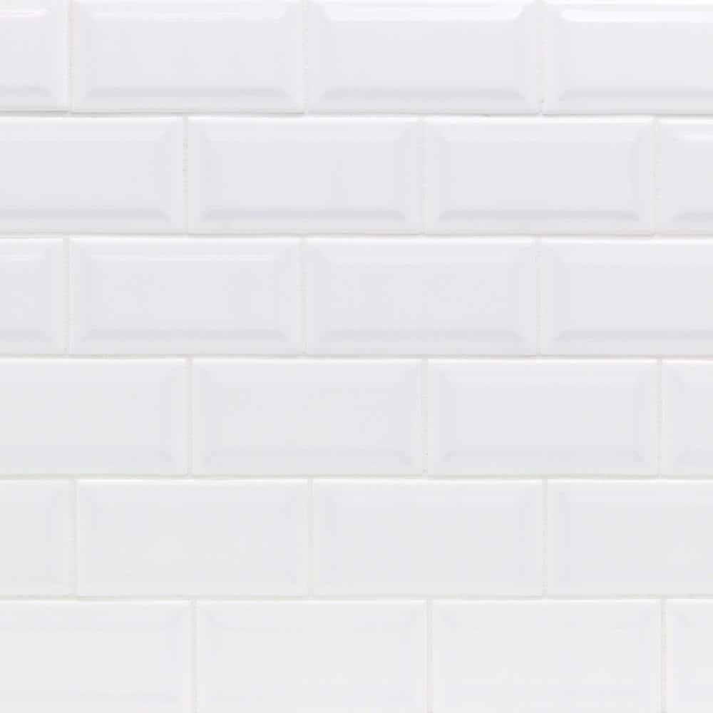 Ivy Hill Tile Essential White Beveled 3 in. x 6 in. x 6mm Polished Ceramic Subway Wall Tile (10.76 sq. ft./case)