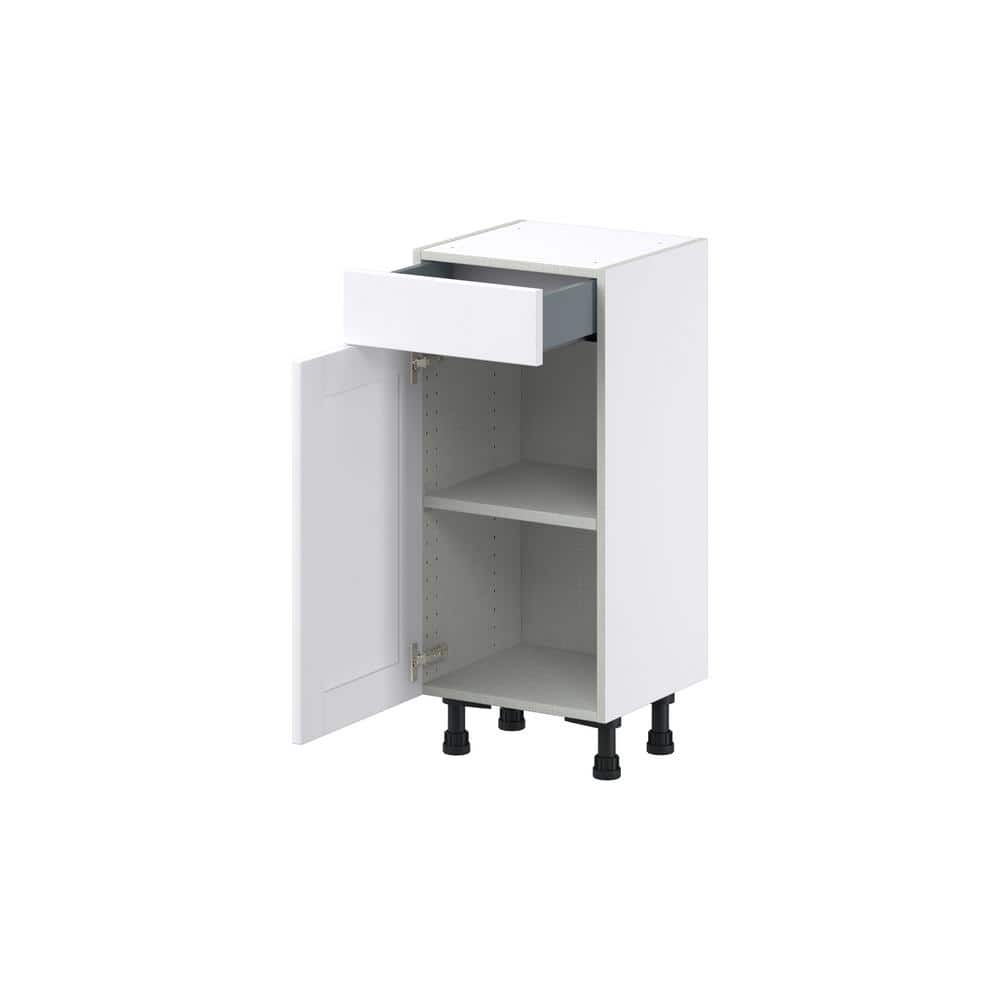 J COLLECTION Mancos Bright White Shaker Assembled Shallow Base Kitchen Cabinet with a Drawer (15 in. W x 34.5 in. H x 14 in. D)