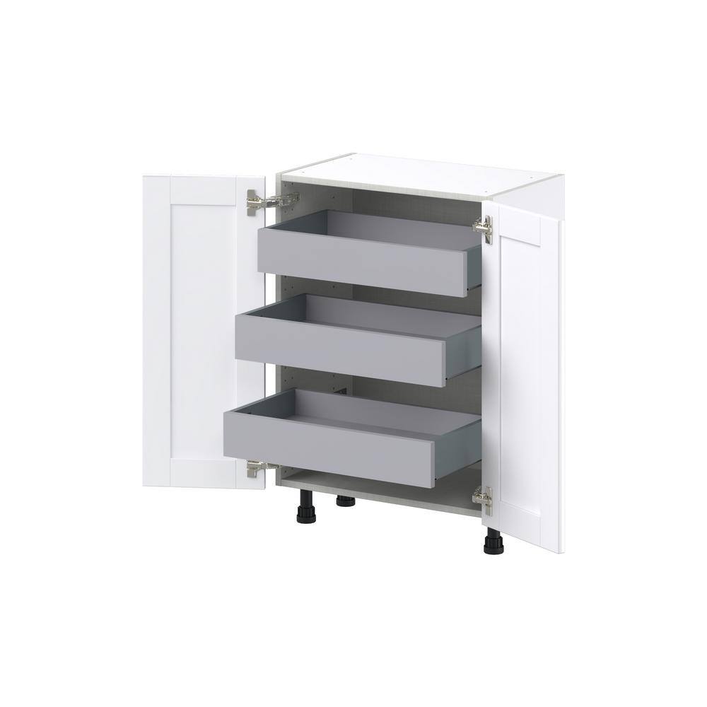 J COLLECTION Mancos Bright White Shaker Assembled Base Kitchen Cabinet with 3-Inner Drawers (24 in. W x 34.5 in. H x 14 in. D)