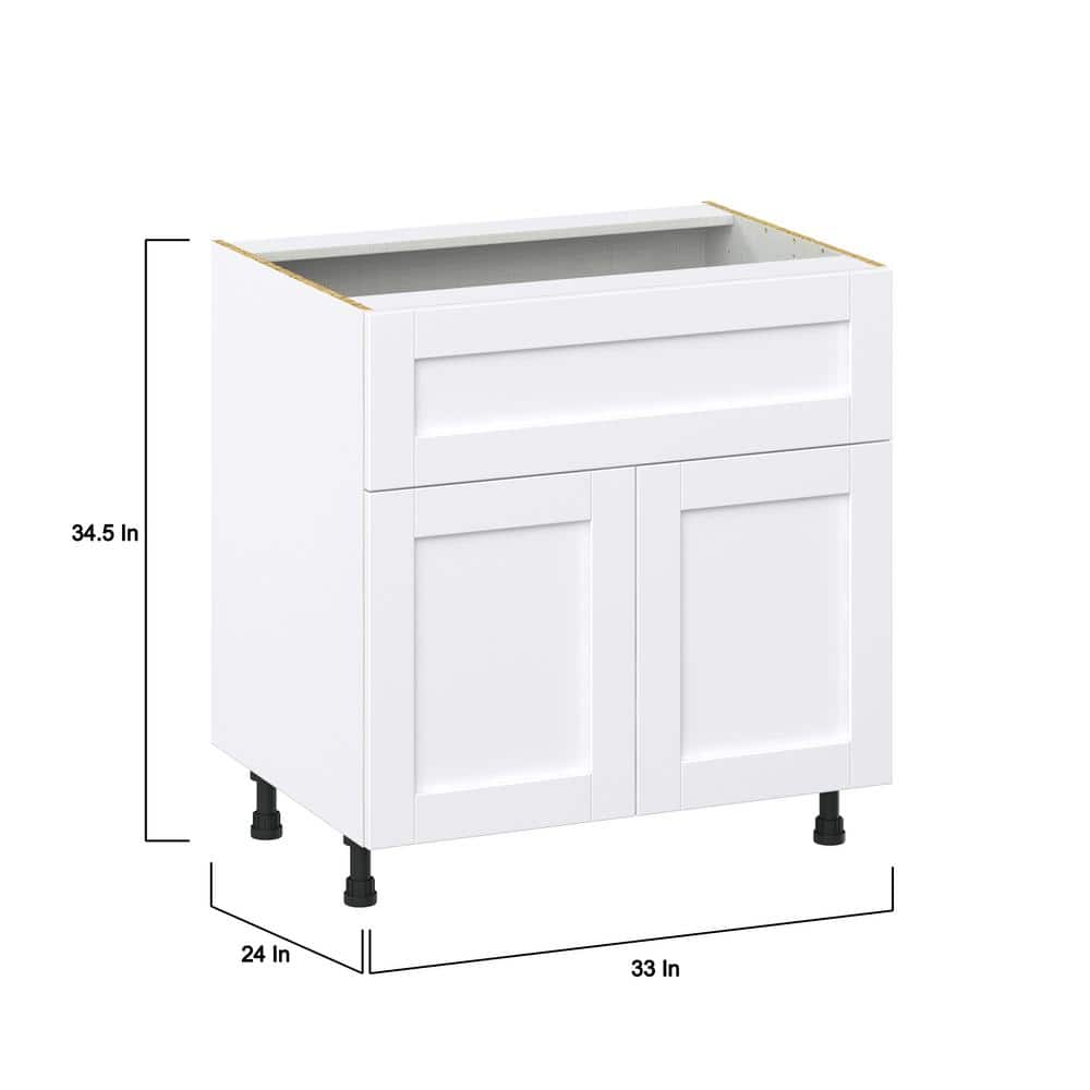 J COLLECTION Mancos Bright White Shaker Assembled Base Kitchen Cabinet with 10 in. Drawer (33 in. W X 34.5 in. H X 24 in. D)