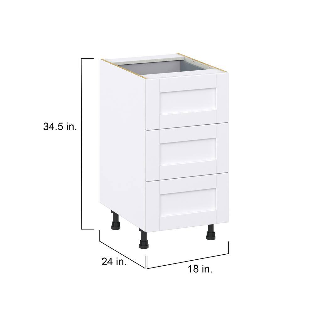 J COLLECTION Mancos Bright White Shaker Assembled Base Kitchen Cabinet with Drawers (18 in. W x 34.5 in. H x 24 in. D)