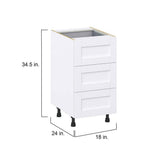 J COLLECTION Mancos Bright White Shaker Assembled Base Kitchen Cabinet with Drawers (18 in. W x 34.5 in. H x 24 in. D)