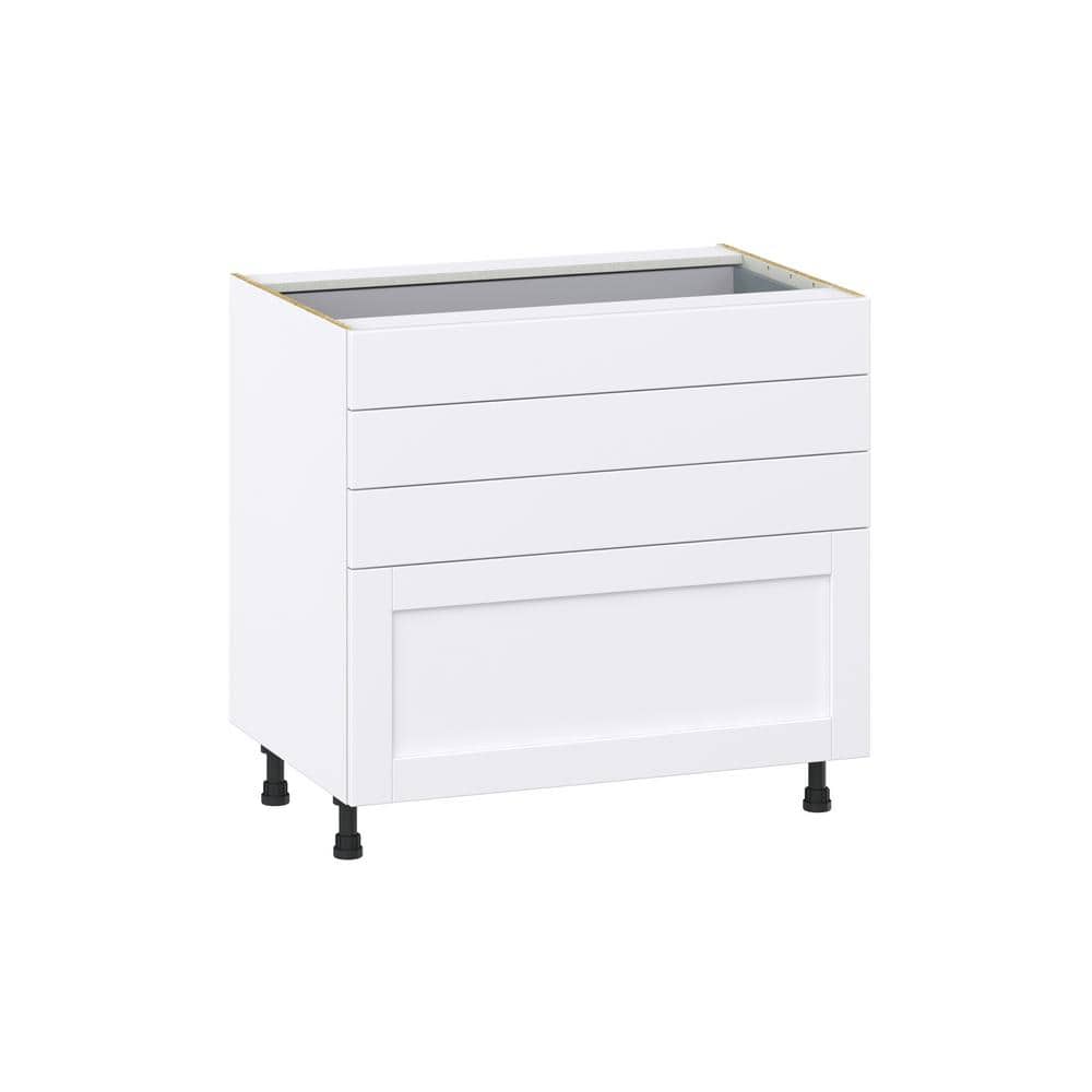 J COLLECTION Mancos Bright White Shaker Assembled Base Kitchen Cabinet with 4 Drawers (36 in. W x 34.5 in. H x 24 in. D)