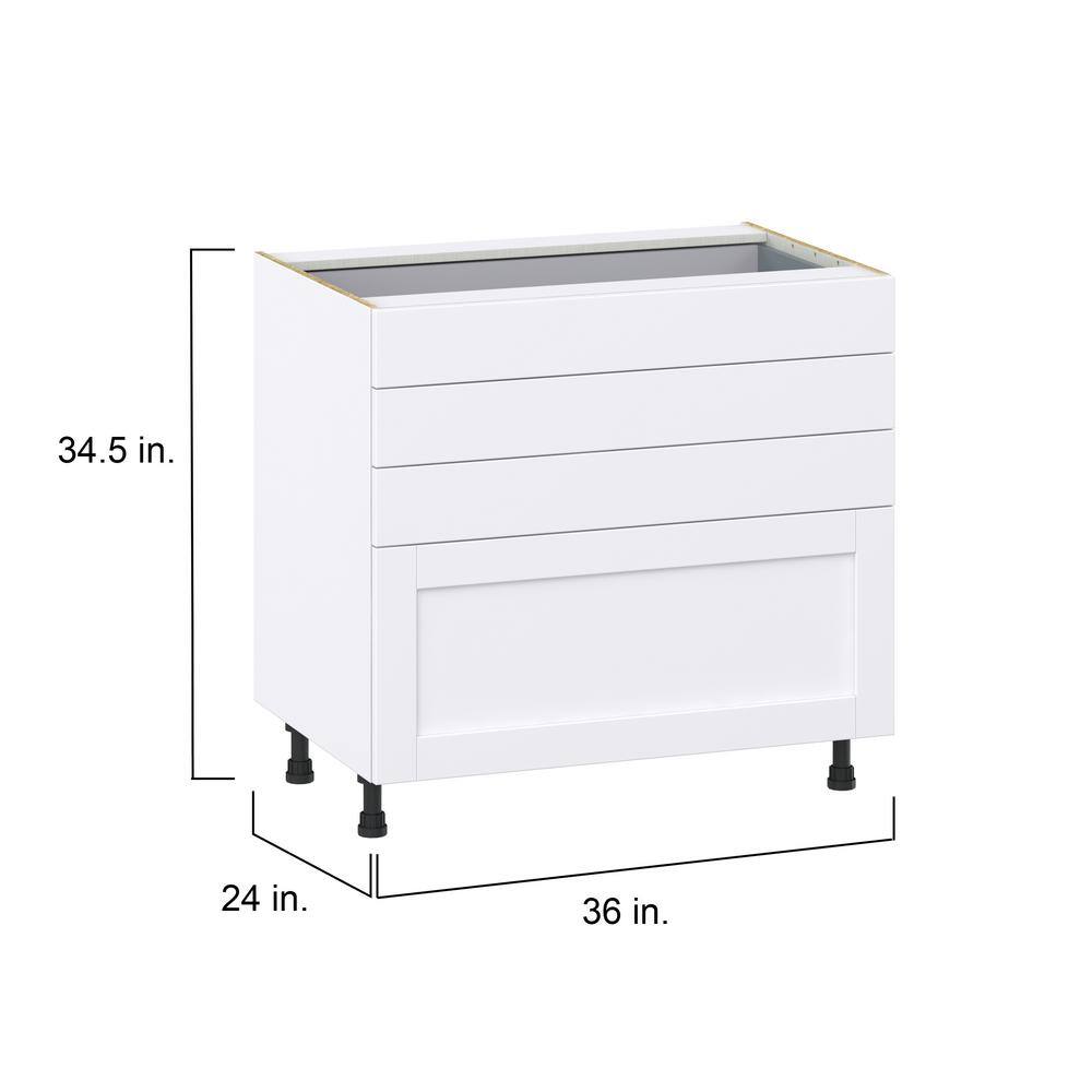 J COLLECTION Mancos Bright White Shaker Assembled Base Kitchen Cabinet with 4 Drawers (36 in. W x 34.5 in. H x 24 in. D)