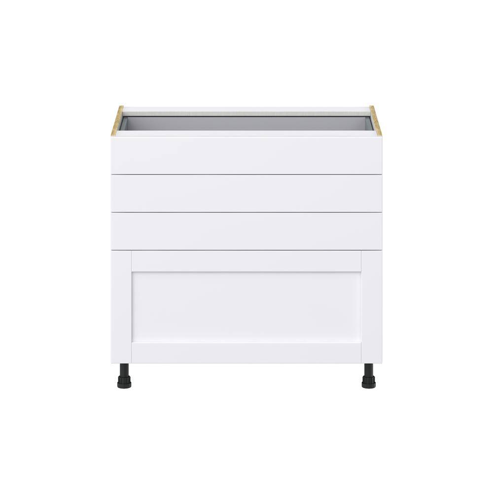 J COLLECTION Mancos Bright White Shaker Assembled Base Kitchen Cabinet with 4 Drawers (36 in. W x 34.5 in. H x 24 in. D)