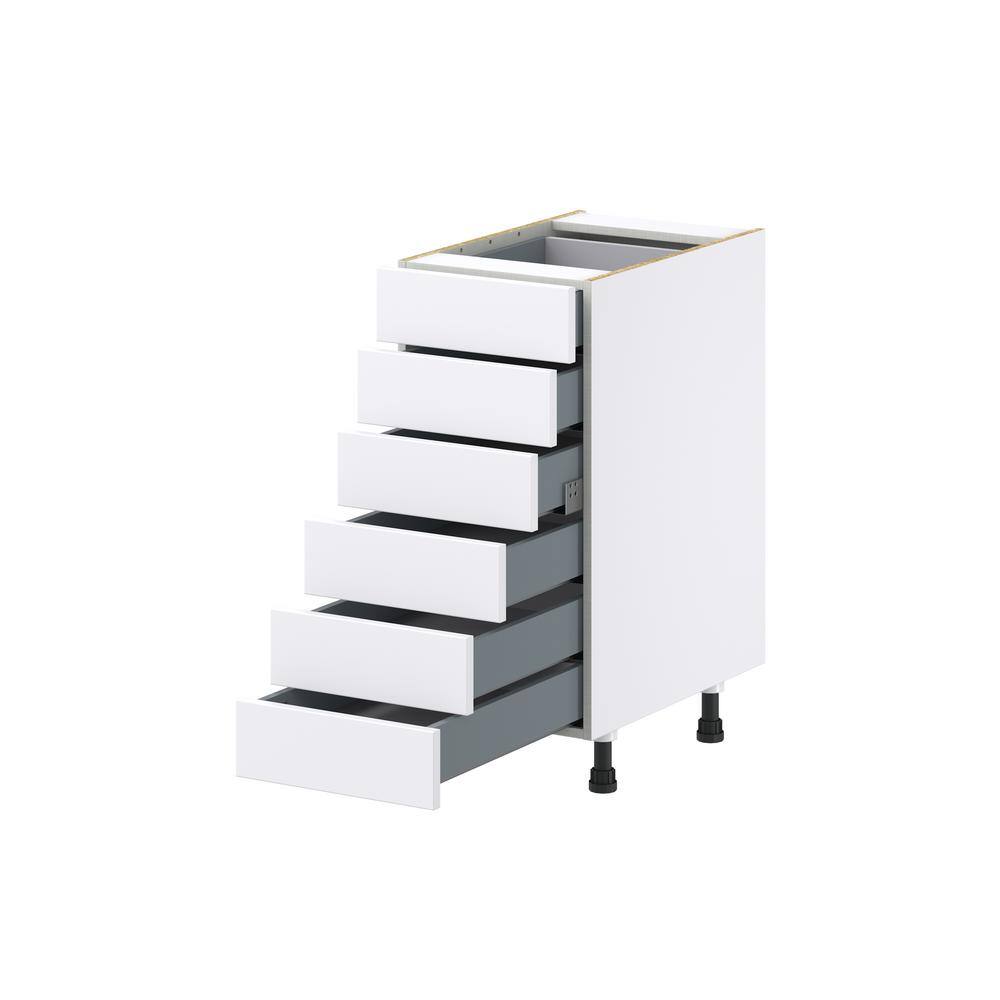 J COLLECTION Mancos Bright White Shaker Assembled Base Kitchen Cabinet with 6 Drawers (15 in. W x 34.5 in. H x 24 in. D)