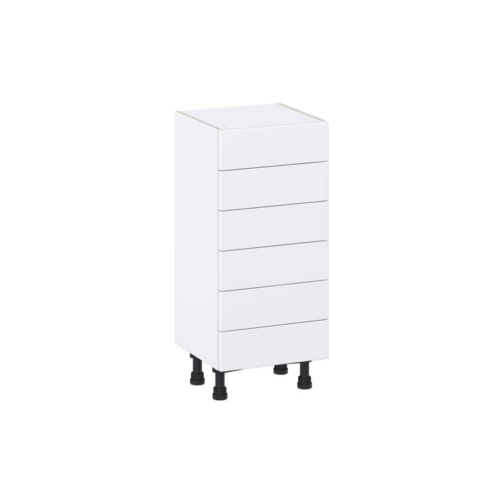 J COLLECTION Mancos Bright White Shaker Assembled Shallow Base Cabinet with 6 Drawer (15 in. W x 34.5 in. H x 14 in. D)