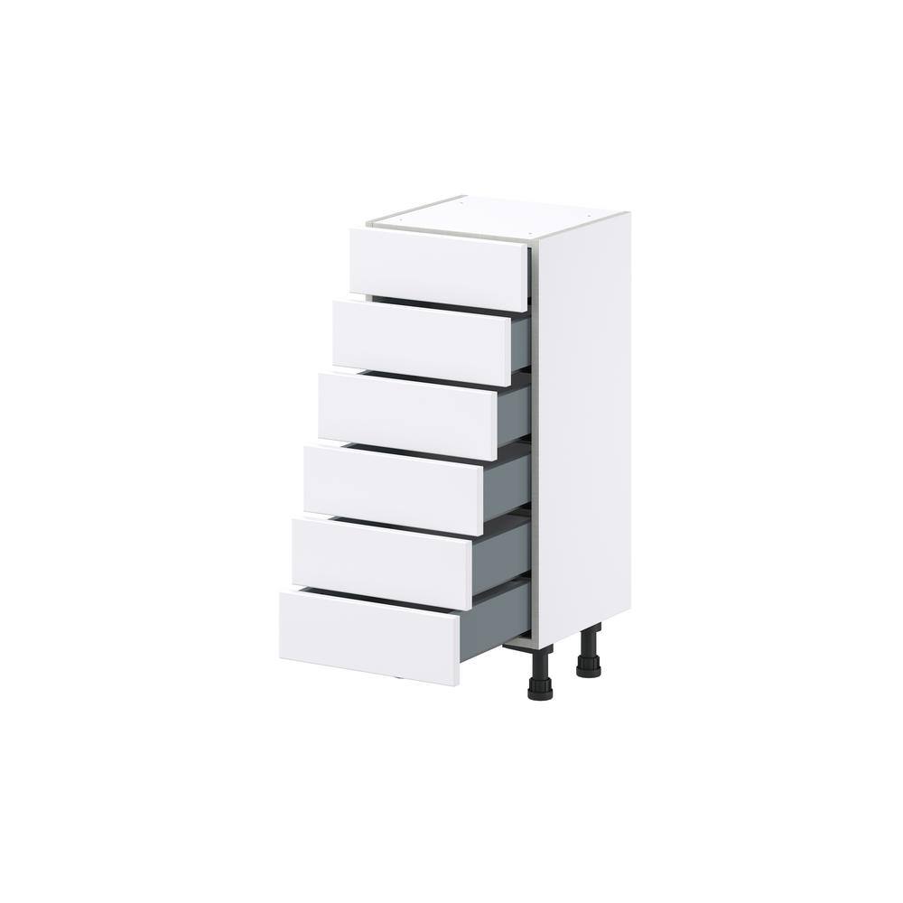 J COLLECTION Mancos Bright White Shaker Assembled Shallow Base Cabinet with 6 Drawer (15 in. W x 34.5 in. H x 14 in. D)