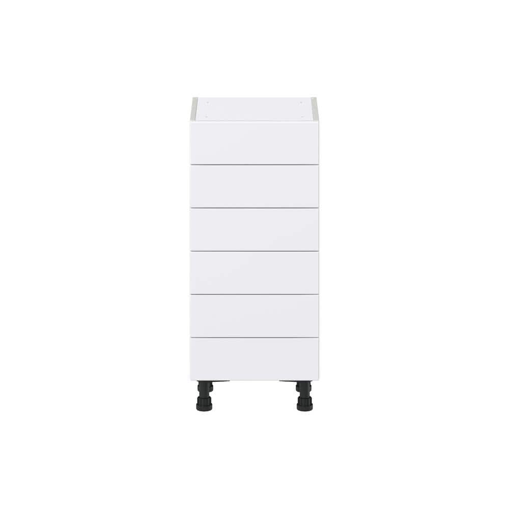 J COLLECTION Mancos Bright White Shaker Assembled Shallow Base Cabinet with 6 Drawer (15 in. W x 34.5 in. H x 14 in. D)