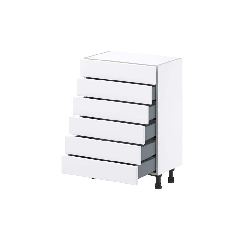 J COLLECTION Mancos Bright White Shaker Assembled Shallow Base Kitchen Cabinet with 6-Drawers (24 in. W x 34.5 in. H x 14 in. D)