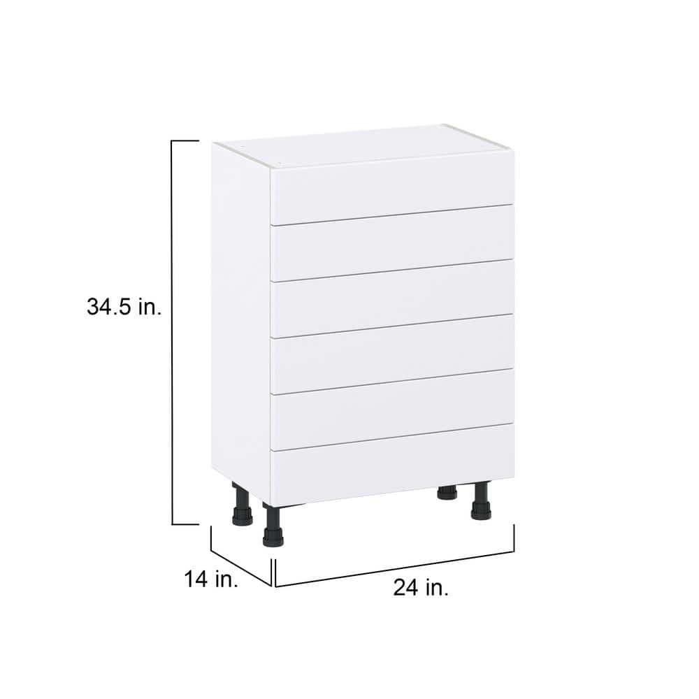 J COLLECTION Mancos Bright White Shaker Assembled Shallow Base Kitchen Cabinet with 6-Drawers (24 in. W x 34.5 in. H x 14 in. D)