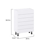 J COLLECTION Mancos Bright White Shaker Assembled Shallow Base Kitchen Cabinet with 6-Drawers (24 in. W x 34.5 in. H x 14 in. D)