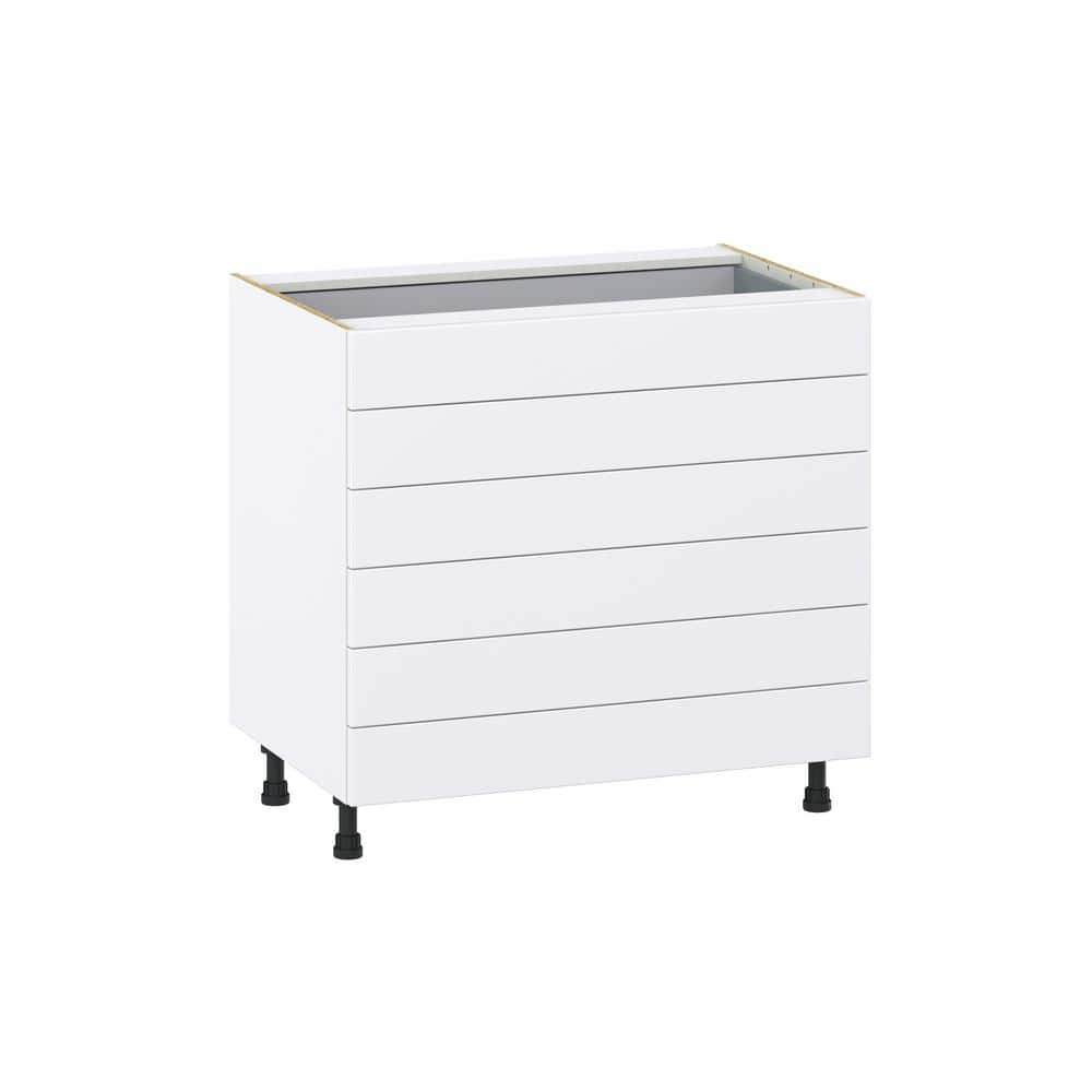 J COLLECTION Mancos Bright White Shaker Assembled Base Kitchen Cabinet with 6 Drawers (36 in. W x 34.5 in. H x 24 in. D)