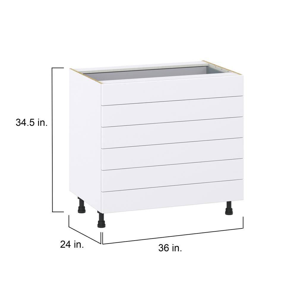 J COLLECTION Mancos Bright White Shaker Assembled Base Kitchen Cabinet with 6 Drawers (36 in. W x 34.5 in. H x 24 in. D)