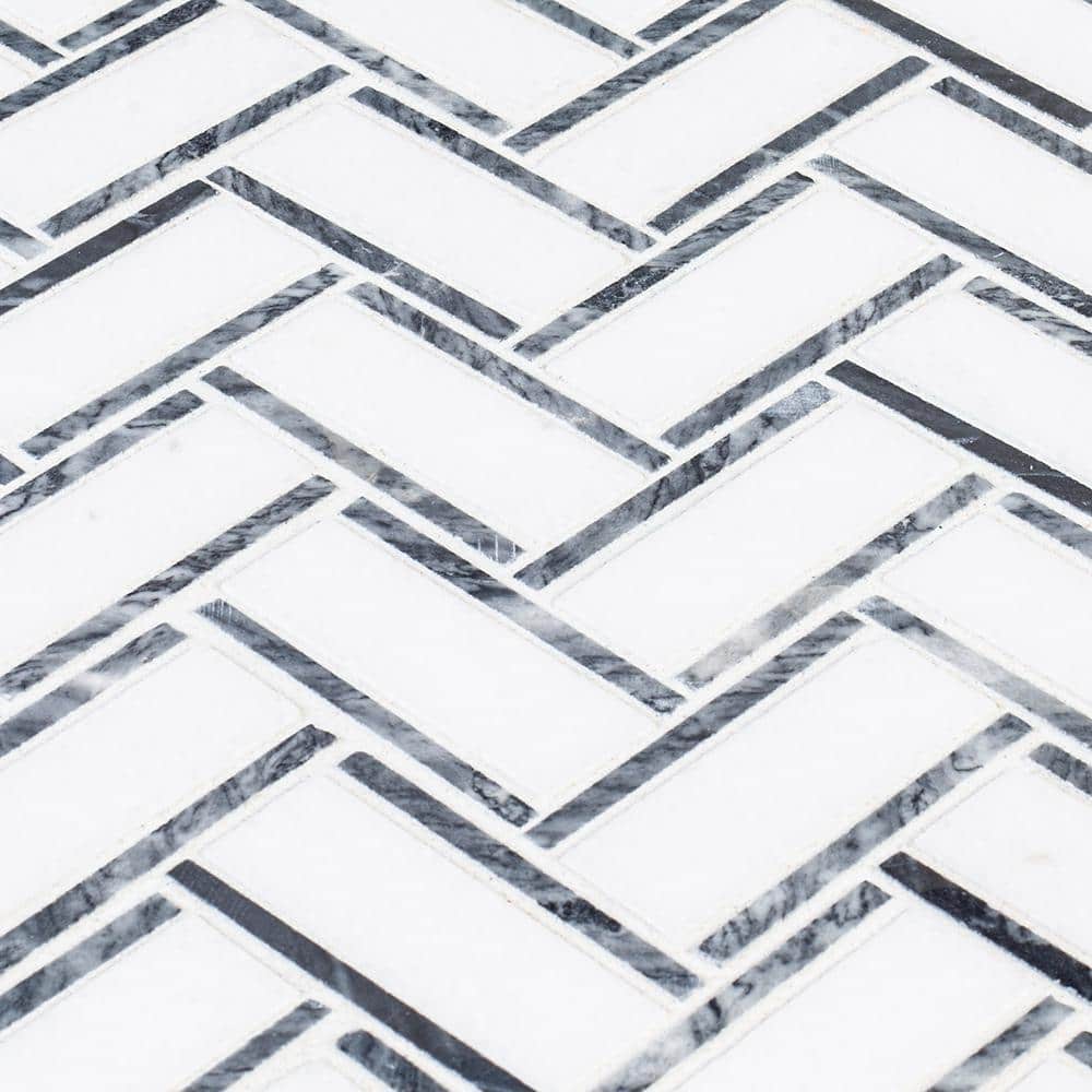 Jeffrey Court Bayou White Herringbone 10.25 in. x 11.875 in. x 6 mm Honed Natural Stone Mosaic Wall and Floor Tile