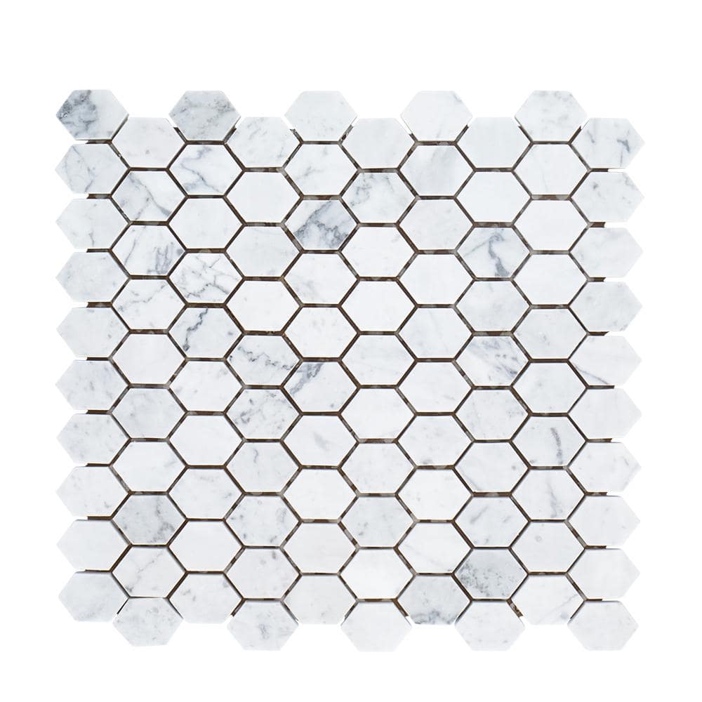 Jeffrey Court Carrara Constellation White 10.75 in. x 11.375 in. x 8 mm Hexagon Honed Marble Wall and Floor Mosaic Tile