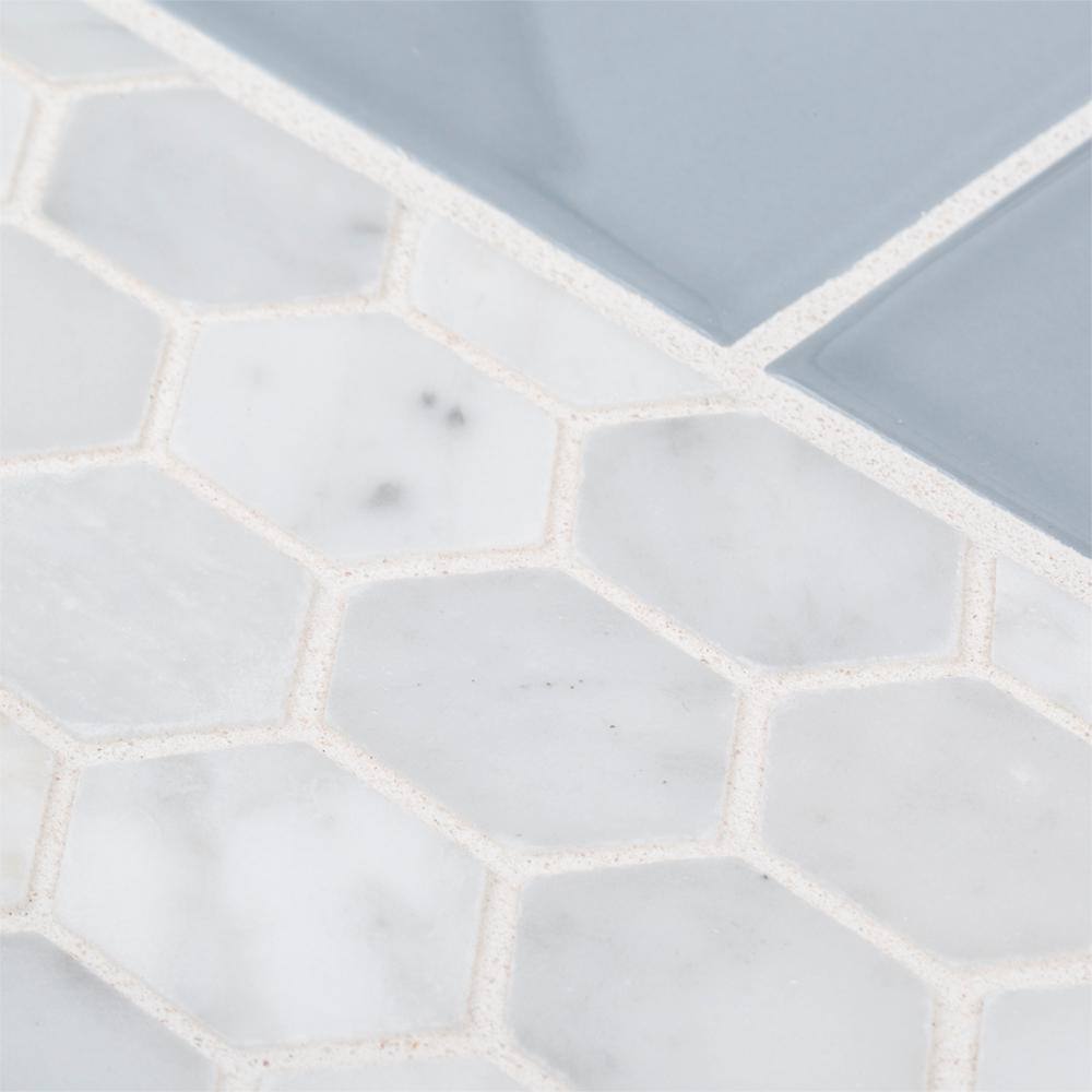 Jeffrey Court Carrara Constellation White 10.75 in. x 11.375 in. x 8 mm Hexagon Honed Marble Wall and Floor Mosaic Tile