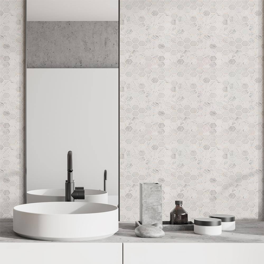 Jeffrey Court Carrara Constellation White 10.75 in. x 11.375 in. x 8 mm Hexagon Honed Marble Wall and Floor Mosaic Tile