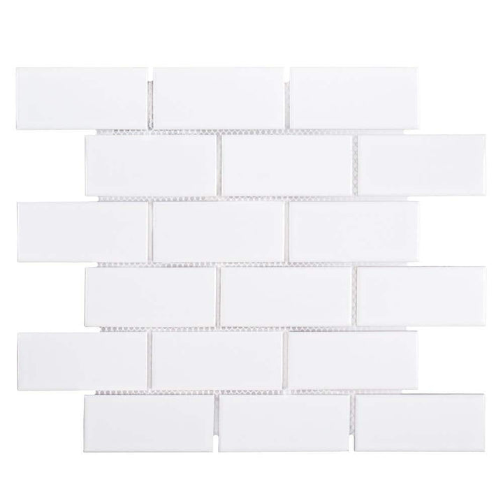 Jeffrey Court Classic 2 x 4 Brick White 11.625 in. x 11.625 in. x 6 mm Interlocking Glossy Porcelain Wall and Floor Mosaic Tile
