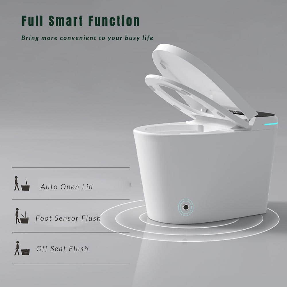 JimsMaison Elongated Bidet Toilet 1.28 GPF with LED Display & Warm Water in White