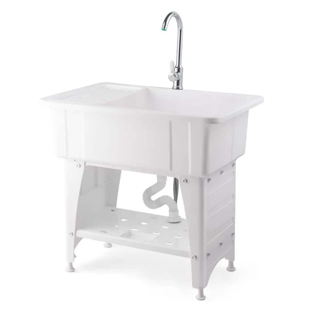 Karl home 32.3" Freestanding Laundry Utility Sink in White with Faucet