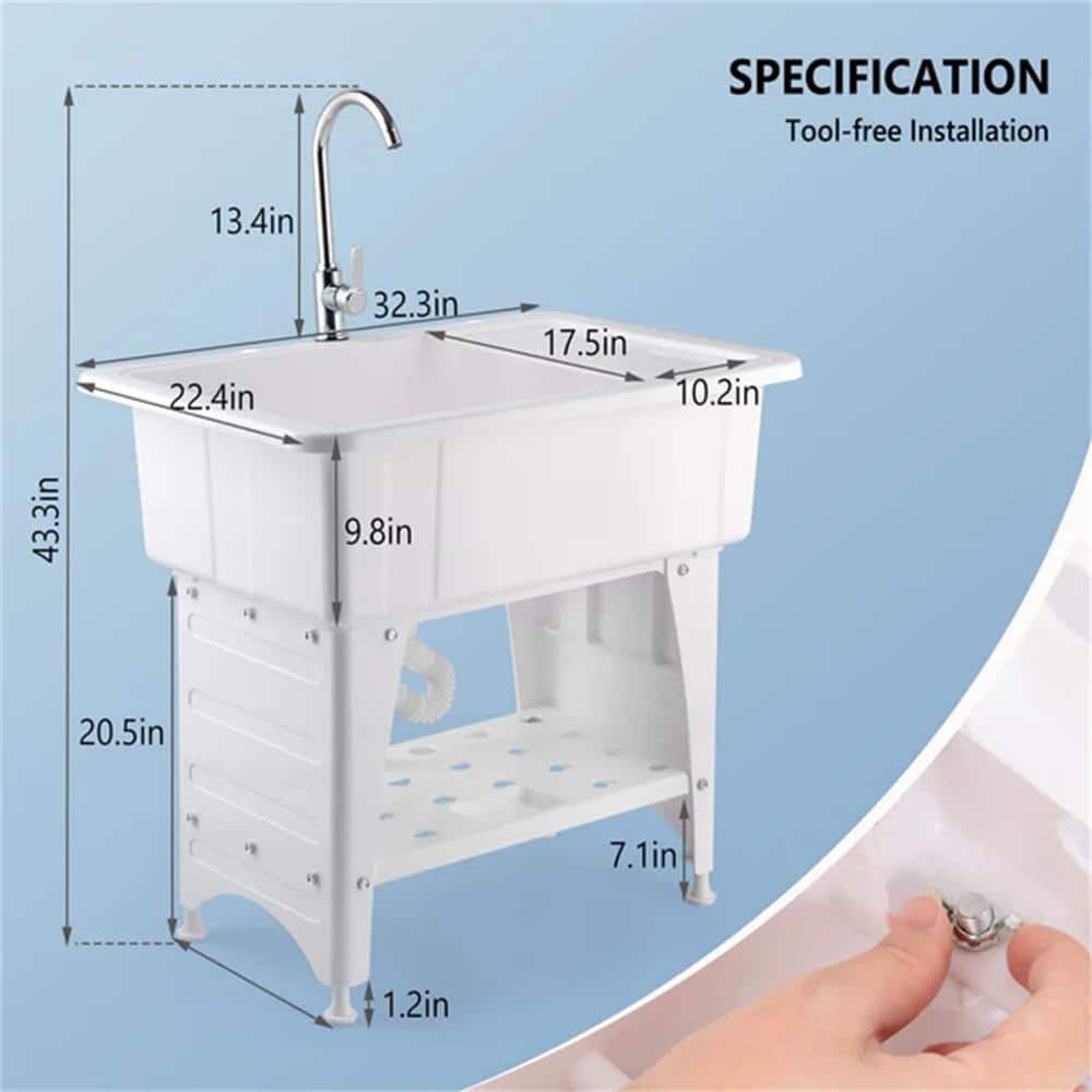 Karl home 32.3" Freestanding Laundry Utility Sink in White with Faucet