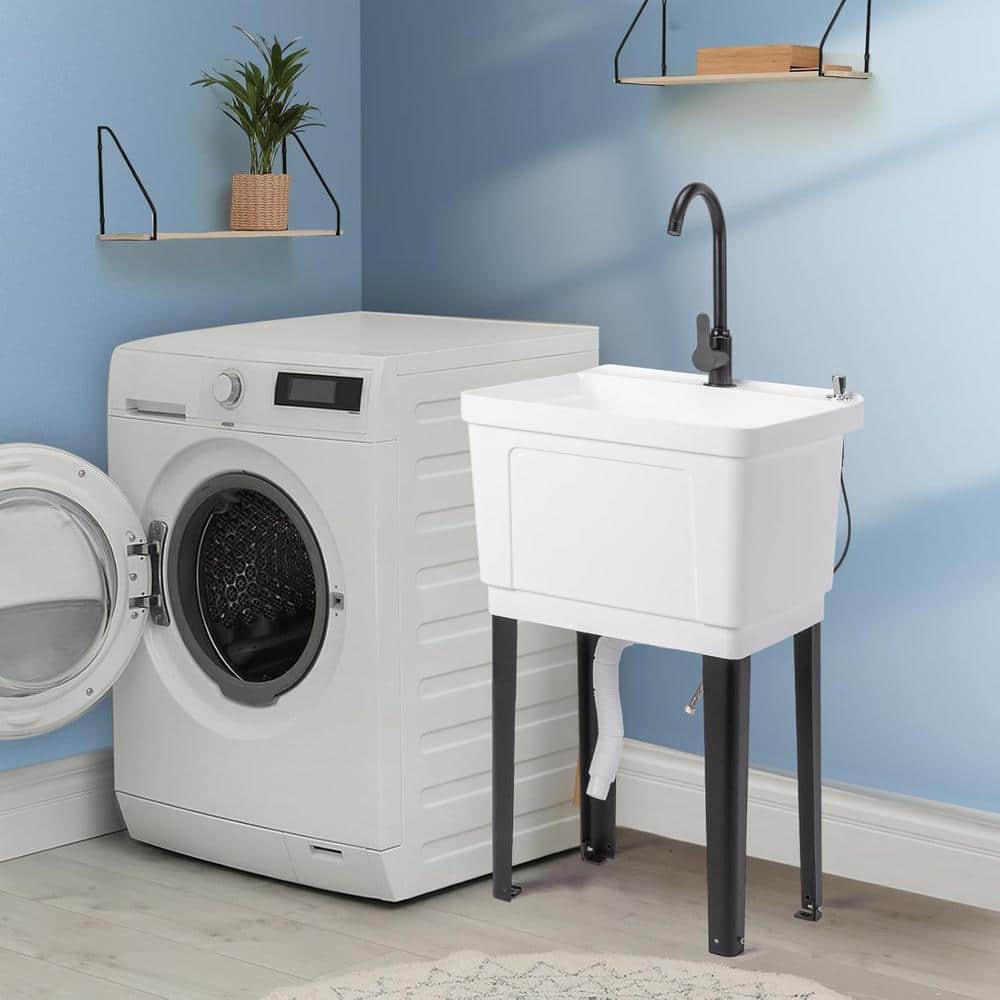 Karl home Freestanding Utility Sink with Faucet - 18.9 x 19.7 in, White
