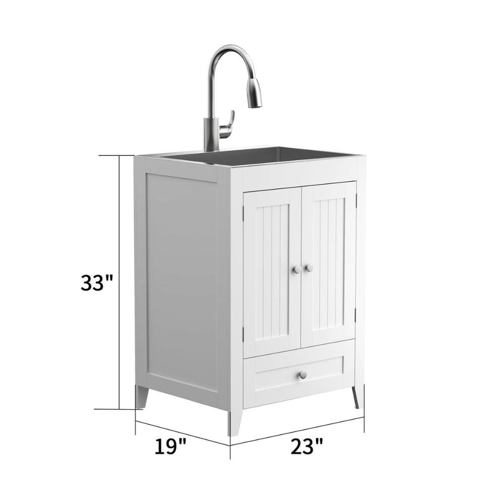 Karl home 24 in. D Drop-In Laundry/Utility Sink in White with Cabinet and Pull-Out Sprayer Faucet