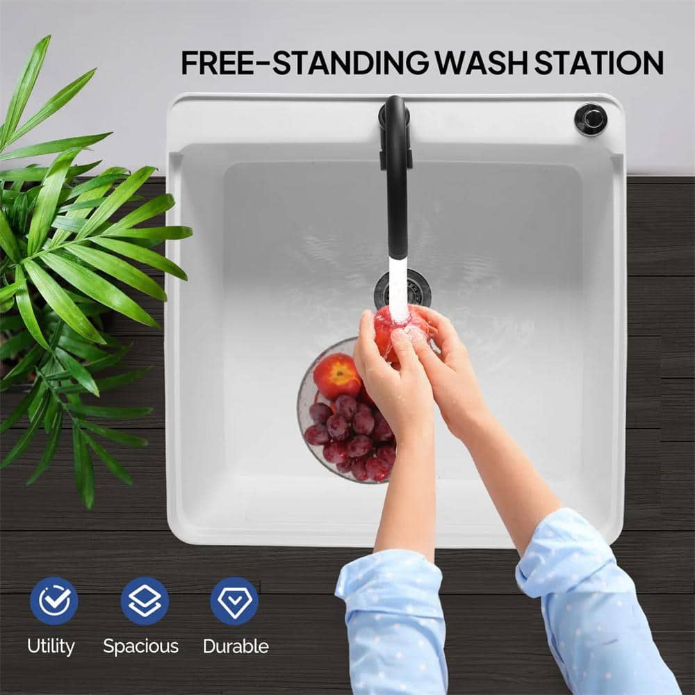 Karl home Freestanding Laundry Utility Sink with Faucet, White, 23.6 in.