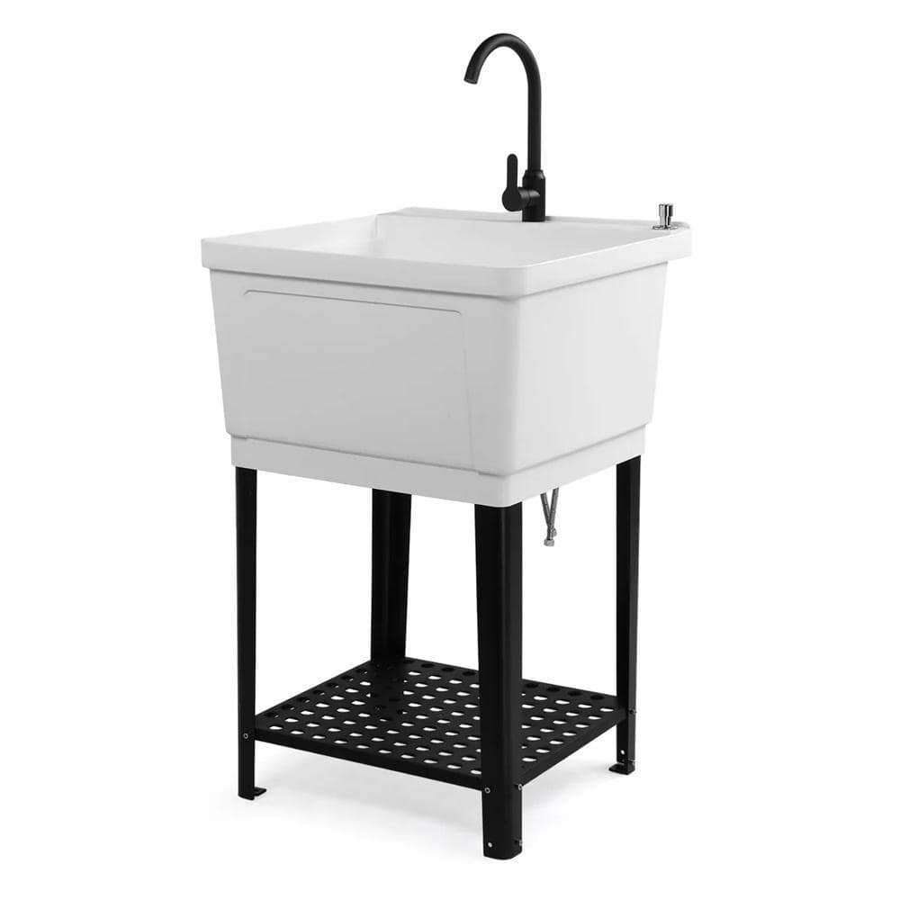 Karl home Freestanding Laundry Utility Sink with Faucet, White, 23.6 in.