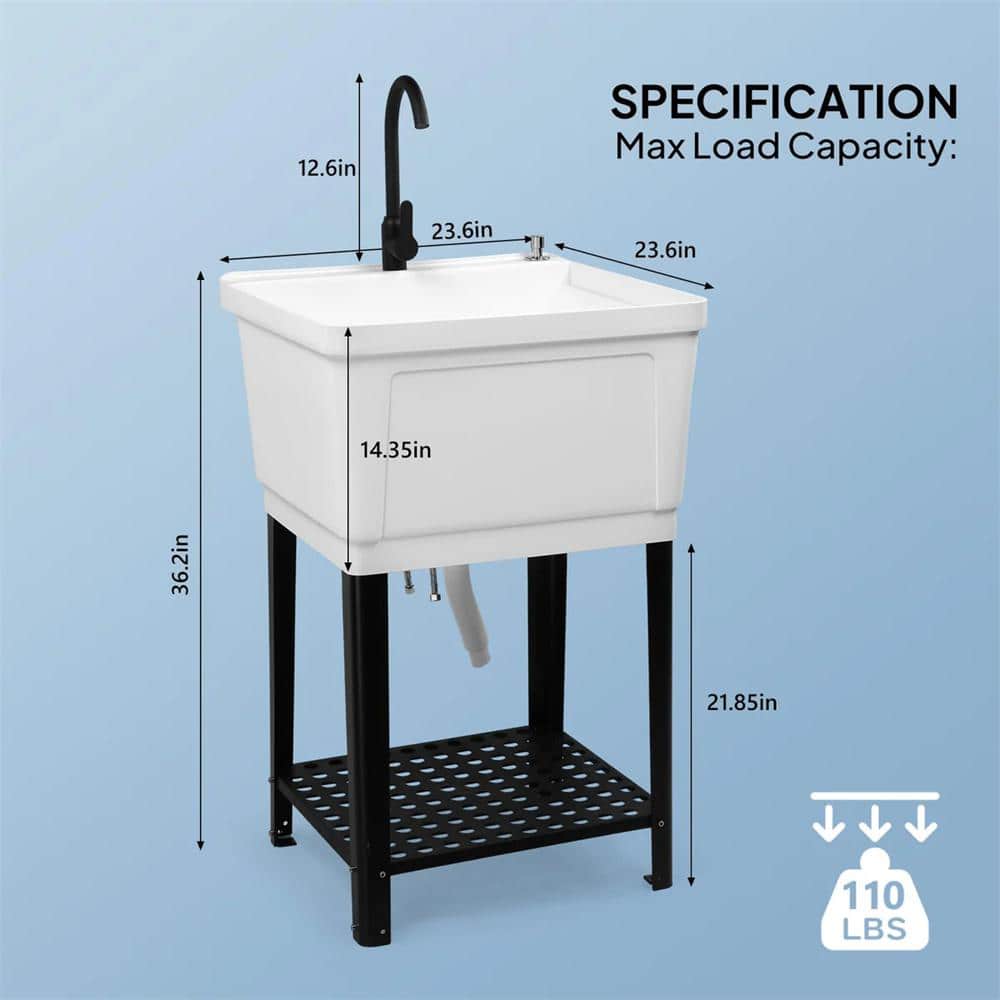 Karl home Freestanding Laundry Utility Sink with Faucet, White, 23.6 in.