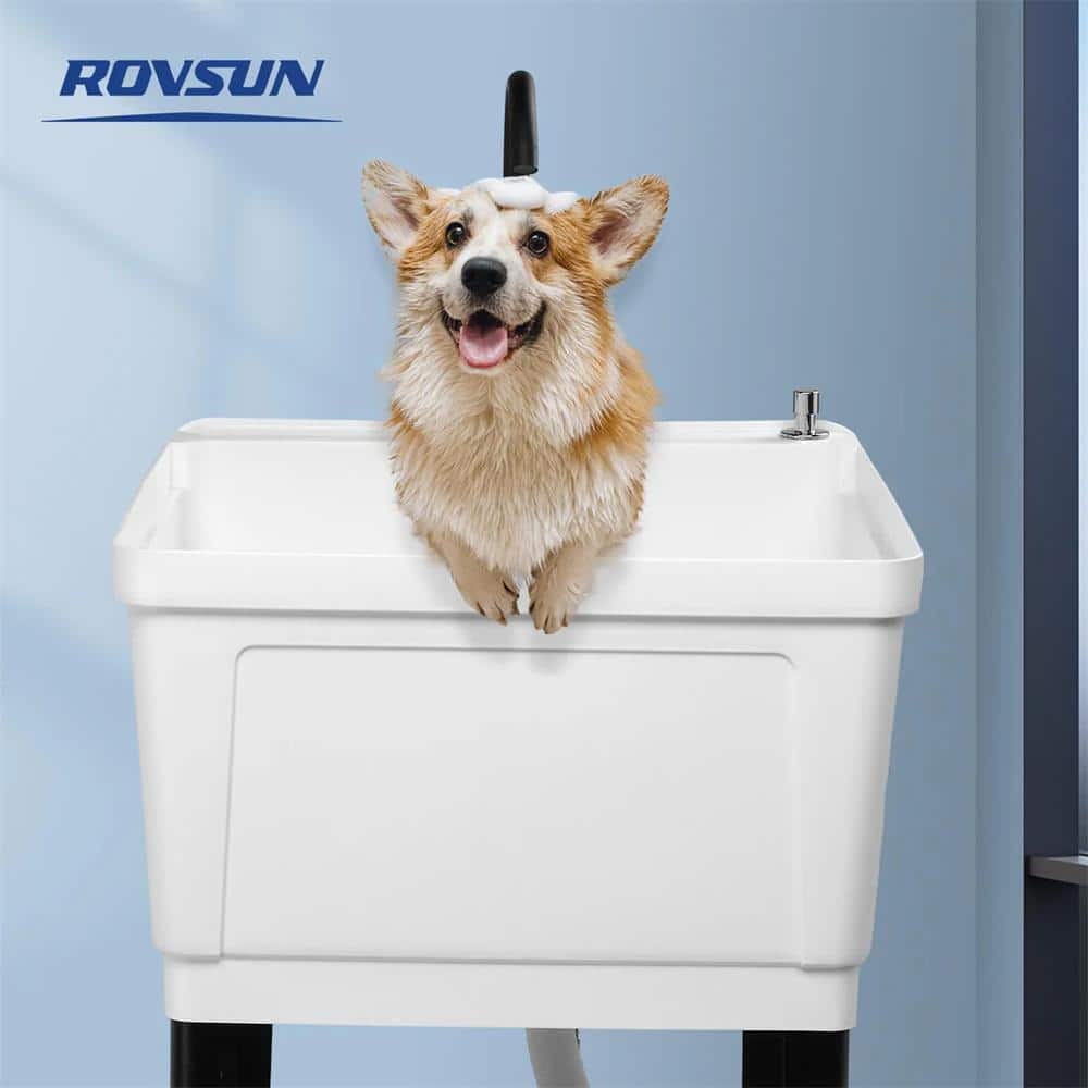 Karl home Freestanding Laundry Utility Sink with Faucet, White, 23.6 in.