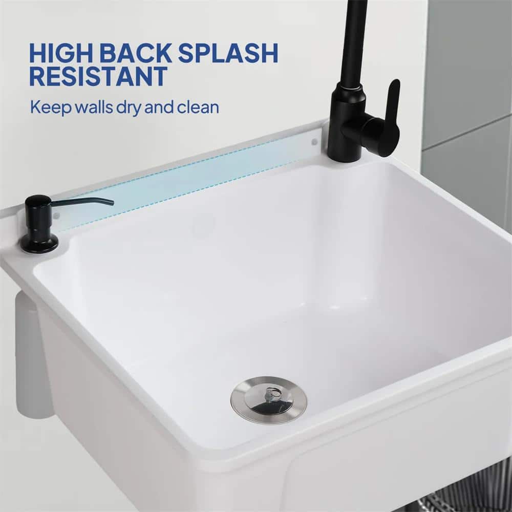 Karl home 17.5 in. Wall Mount Laundry Utility Sink with Faucet in White
