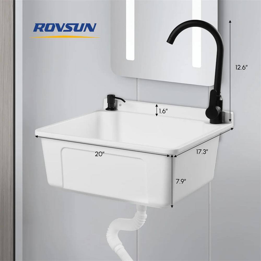 Karl home 17.5 in. Wall Mount Laundry Utility Sink with Faucet in White