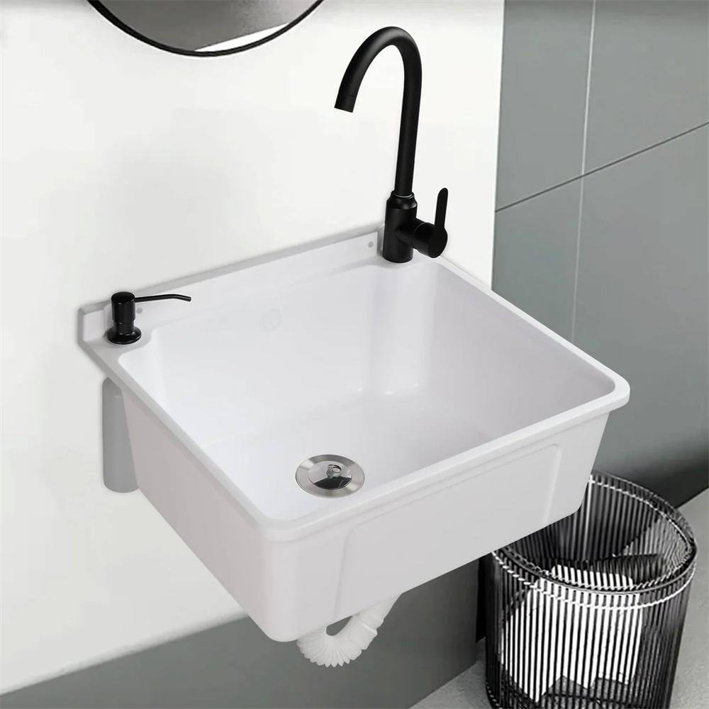 Karl home 17.5 in. Wall Mount Laundry Utility Sink with Faucet in White