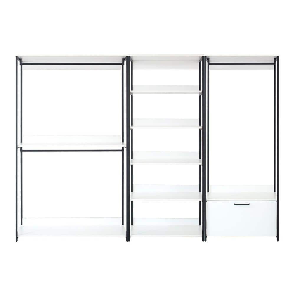 Klair Living Fiona 111 in. W White Freestanding Walk in Wood Closet System with Metal Frame