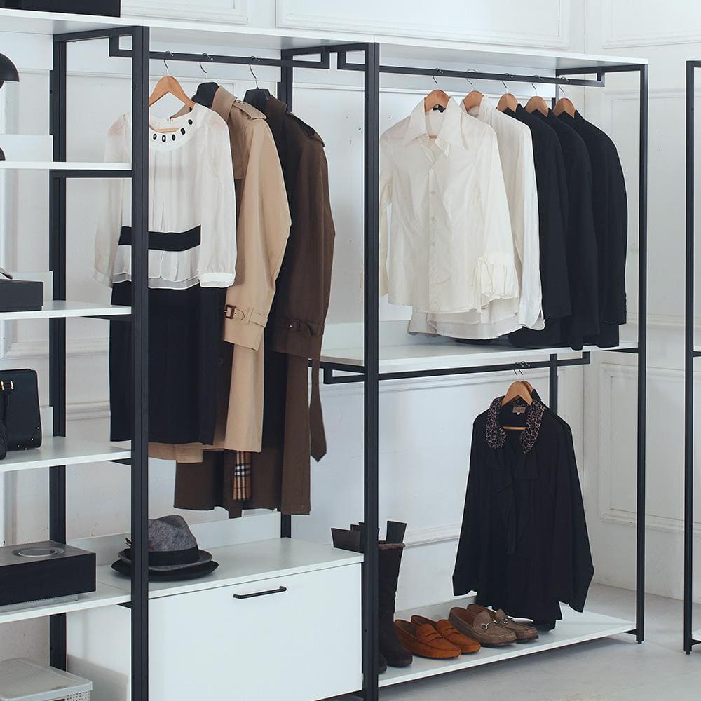 Klair Living Fiona 111 in. W White Freestanding Walk in Wood Closet System with Metal Frame