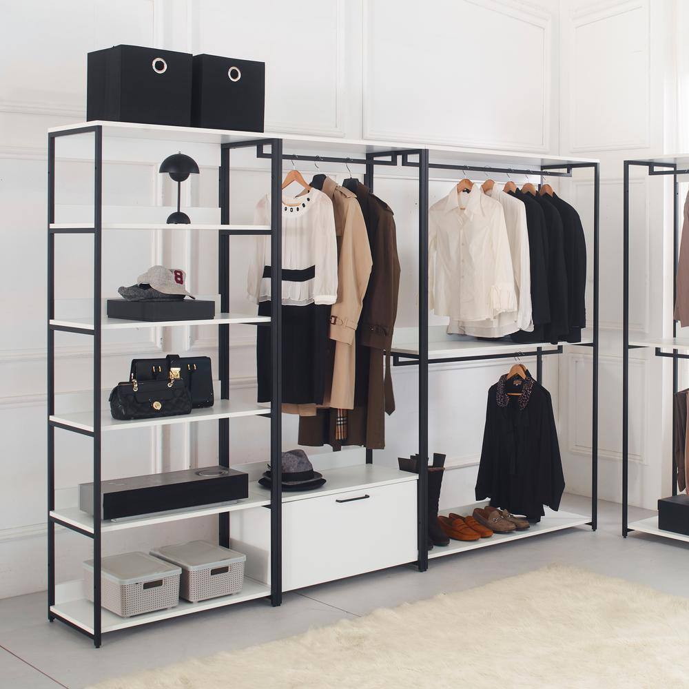 Klair Living Fiona 111 in. W White Freestanding Walk in Wood Closet System with Metal Frame