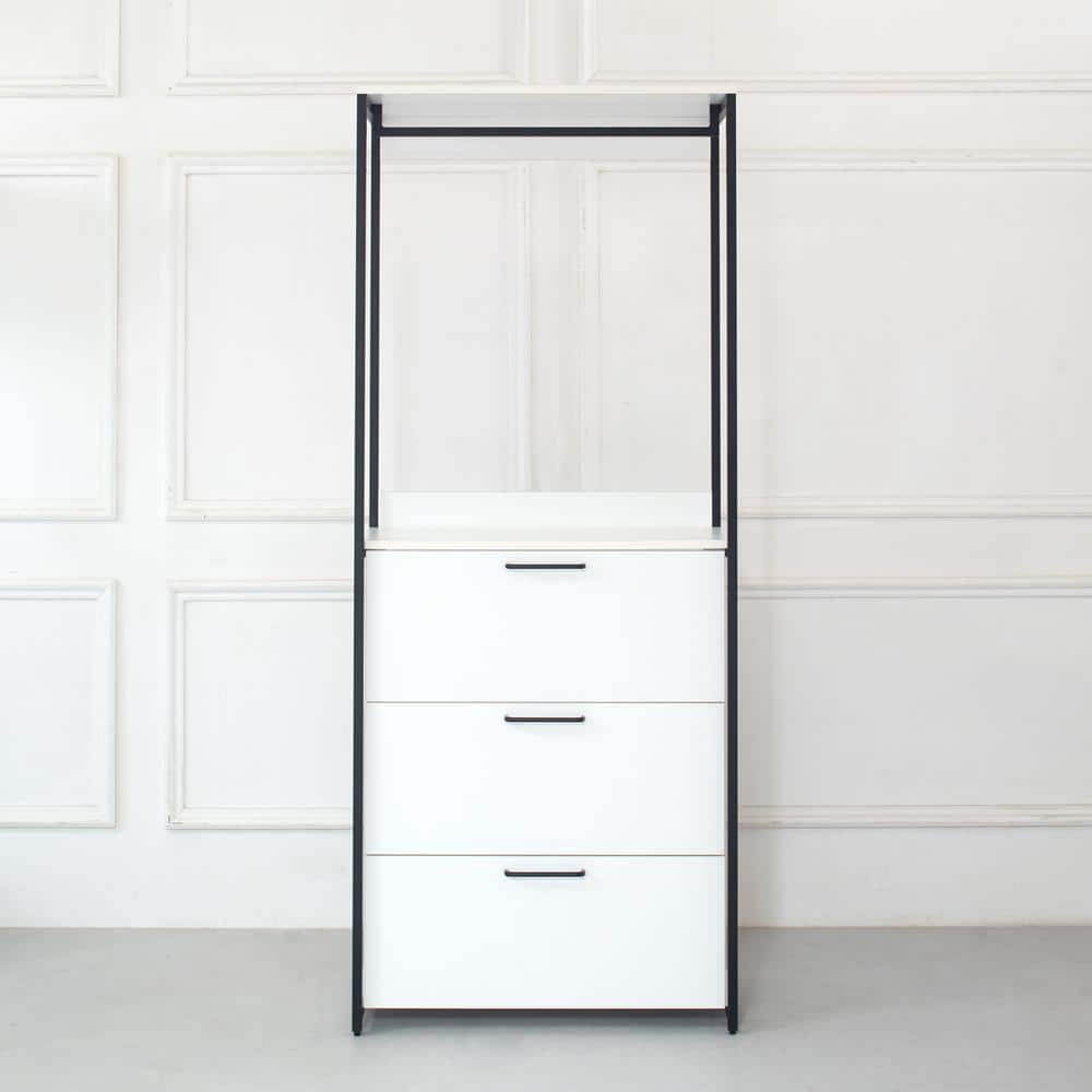 Klair Living Fiona 32 in. W White Freestanding Wood Closet System Tower with 3 Drawers