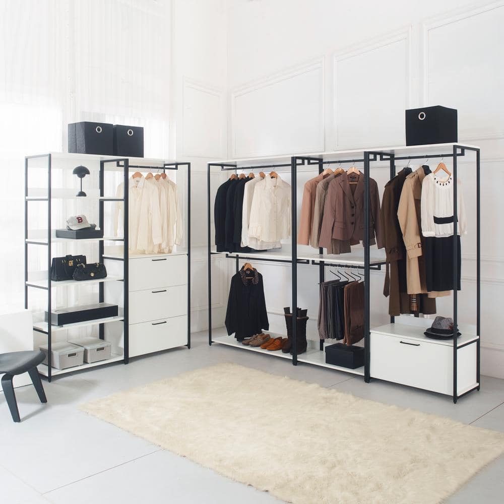 Klair Living Fiona 32 in. W White Freestanding Wood Closet System Tower with 5 Shelves