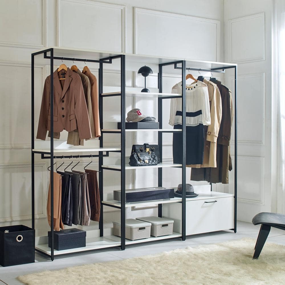 Klair Living Fiona 32 in. W White Freestanding Wood Closet System Tower with 5 Shelves